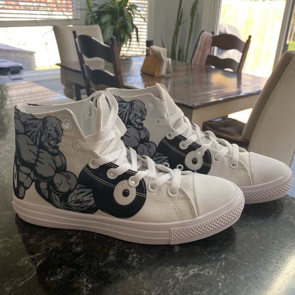 Lifting Shoes; White with Barbell Design - Picture 3 of 5